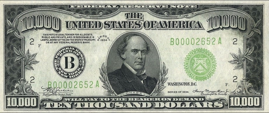 Value of 10,000 Dollar Bills